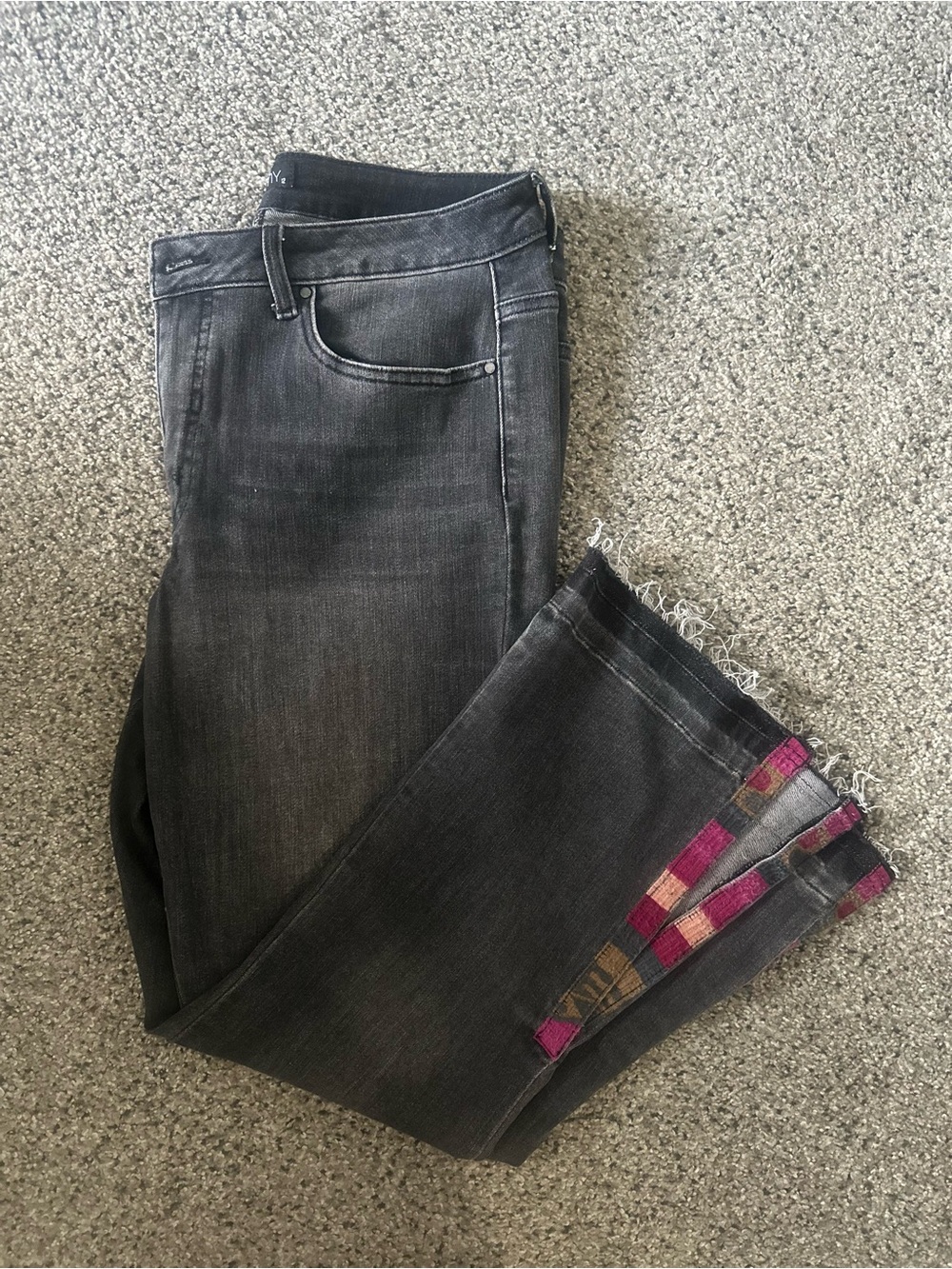 Women's Black Washed Flare Jeans with Pink Accent Hem